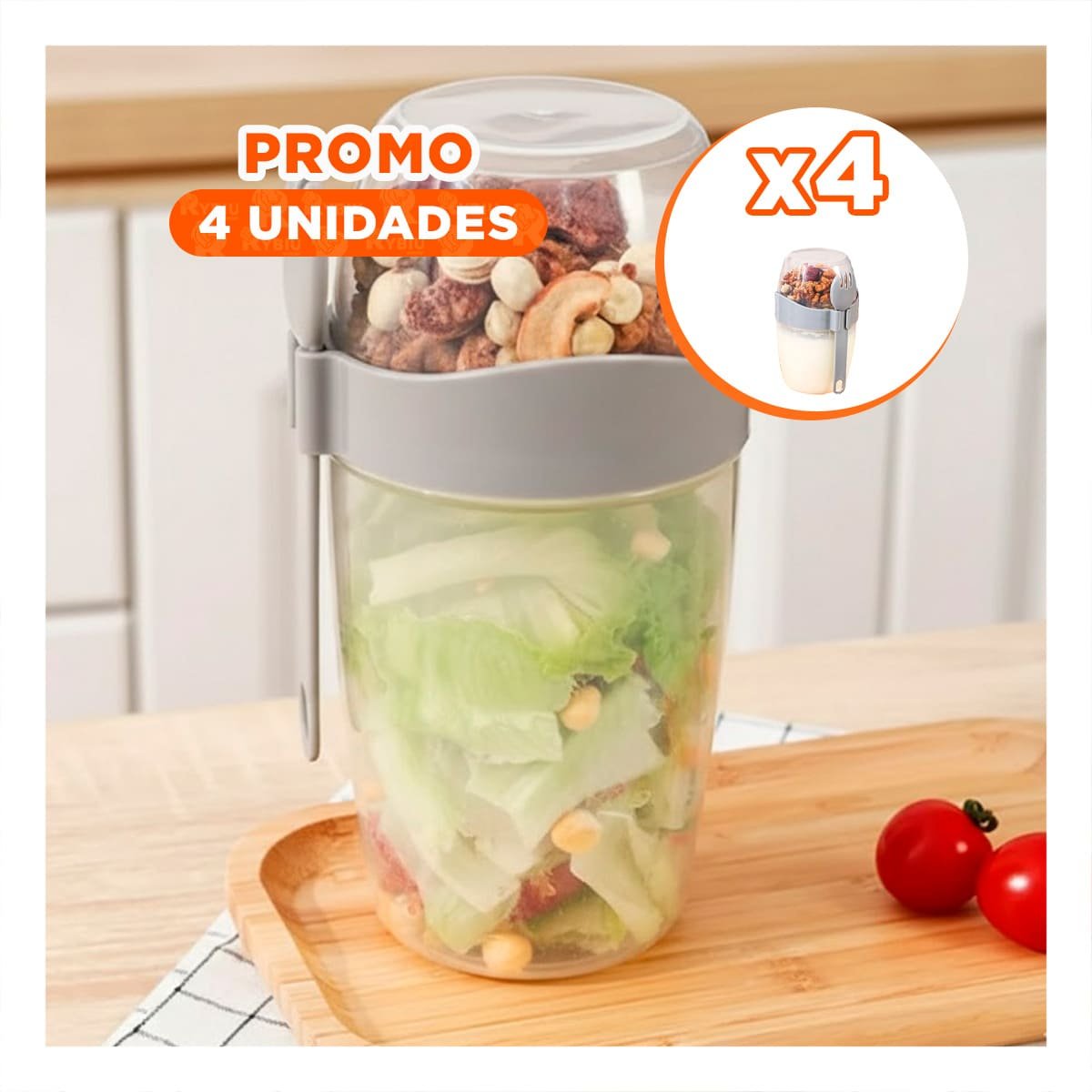 PACK4 TAZA YOGURERA PLOMO CON COMPARTIMENTO SEPARADO MUY FUNCIONAL - 1