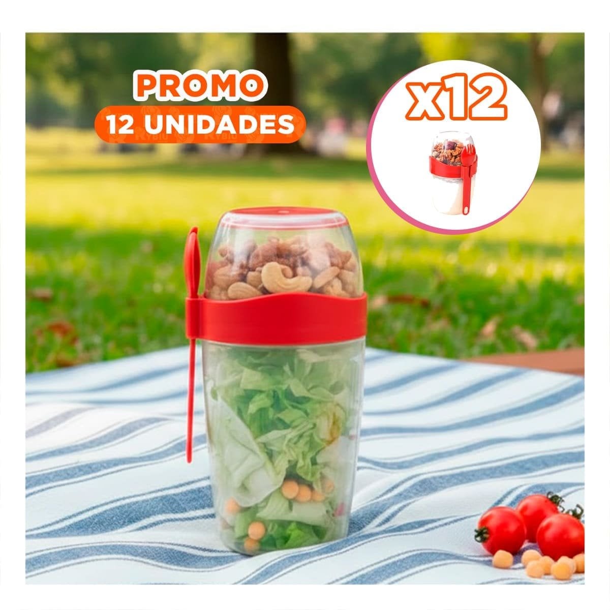 PACK12 VASO YOGUR ROJO CON CUCHARA INCLUIDA FACIL DE LLEVAR A CLASES - 1