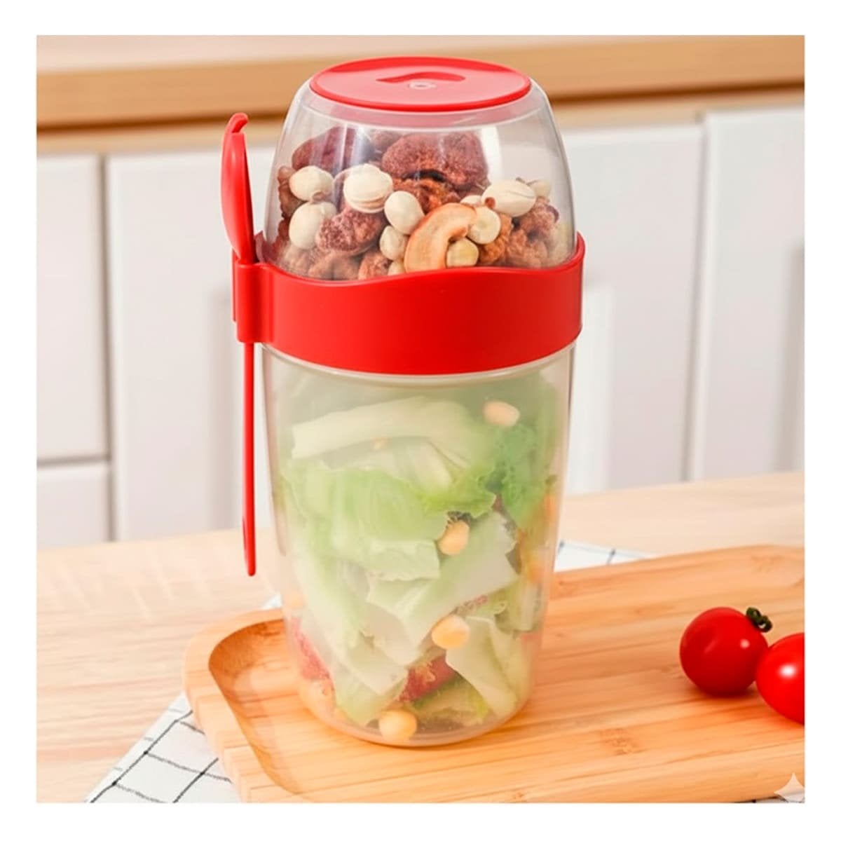 PACK12 VASO YOGUR ROJO CON CUCHARA INCLUIDA FACIL DE LLEVAR A CLASES - 3