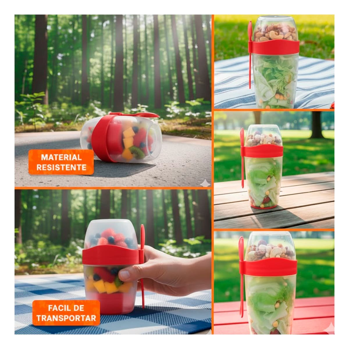 PACK4 VASO YOGURERO ROJO CON CUBIERTO REUTILIZABLE PARA USO DIARIO Y+REGALO STICKER - 2