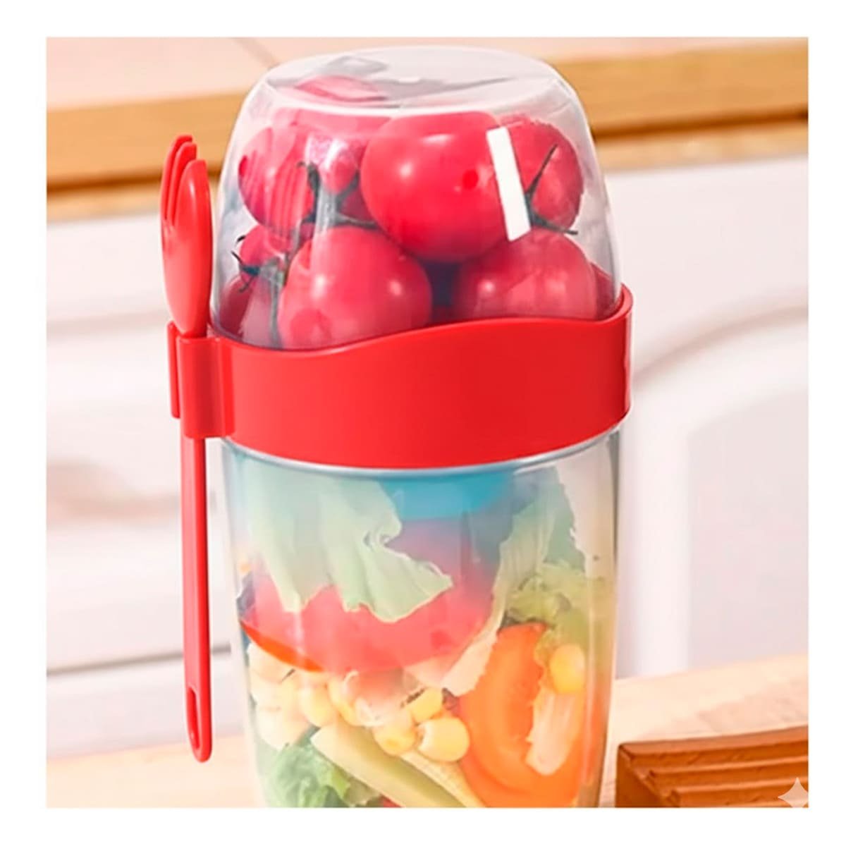 PACK4 VASO YOGURERO ROJO CON CUBIERTO REUTILIZABLE PARA USO DIARIO Y+REGALO STICKER - 3