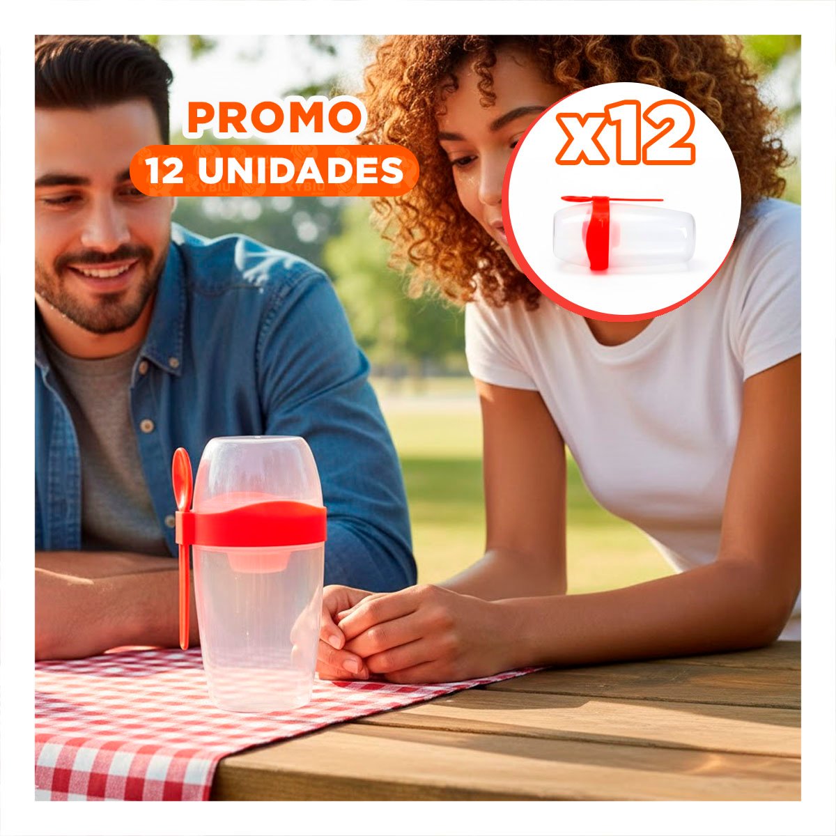 PACK12 ENVASE YOGURERO CON CUBIERTO GRANDE ROJO 2 EN 1 PARA CADA DIA - 1