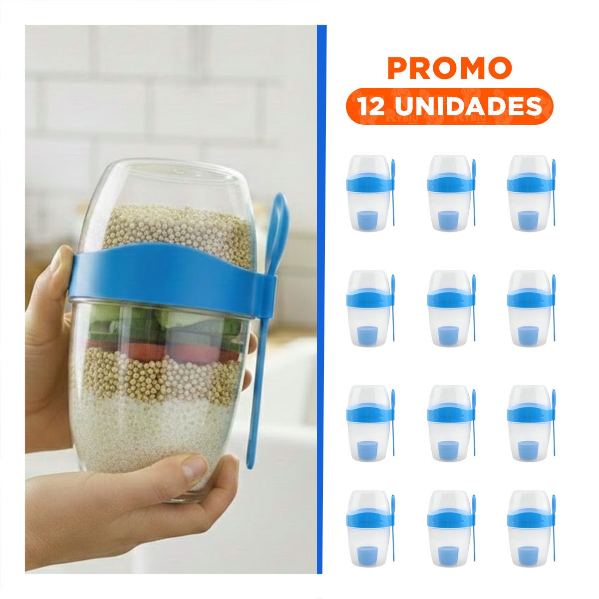 PACK12 TAZA YOGUR AZUL COMPACTA PARA ESPACIOS REDUCIDOS Y+REGALO STICKER - 1