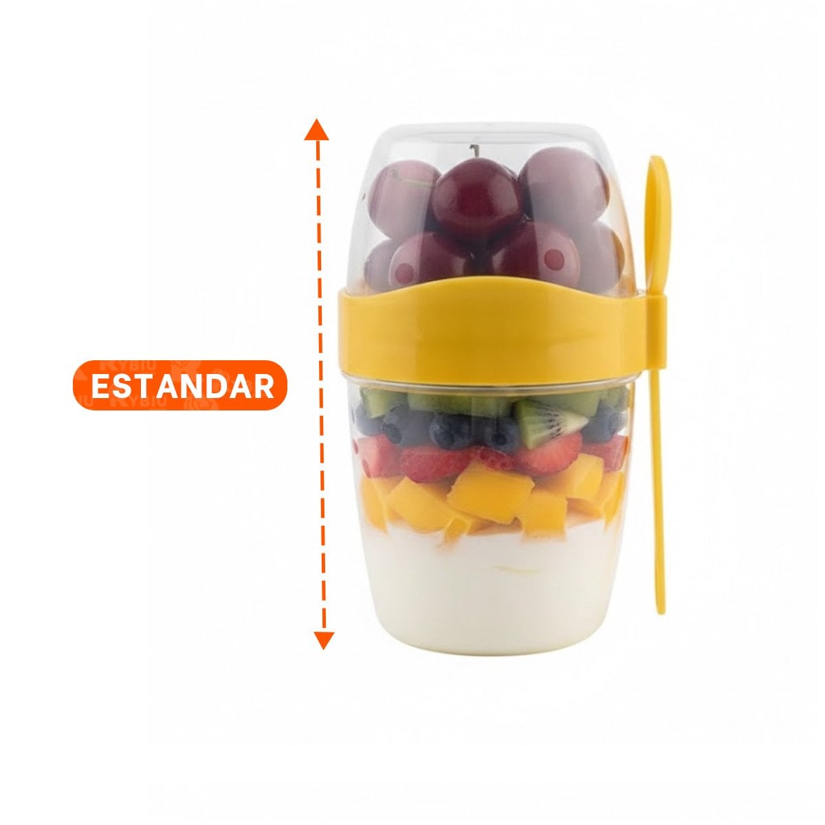 VASO YOGURERO AMARILLO CON CUBIERTO INTEGRADO PRACTICO PARA USO DIARIO - 4