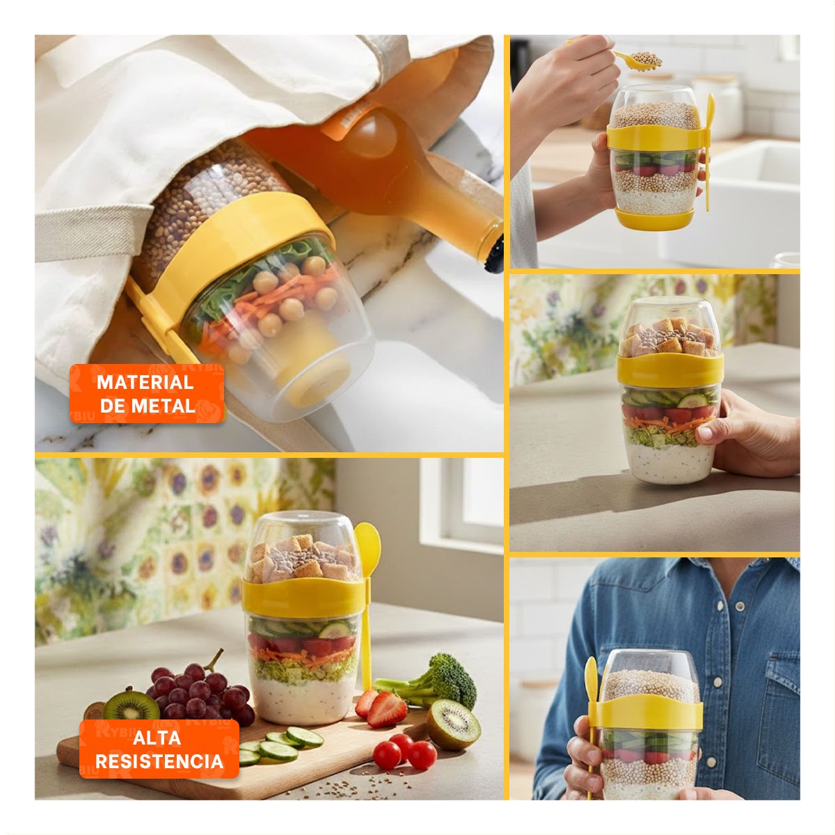 VASO YOGURERO AMARILLO CON CUBIERTO INTEGRADO PRACTICO PARA USO DIARIO - 5