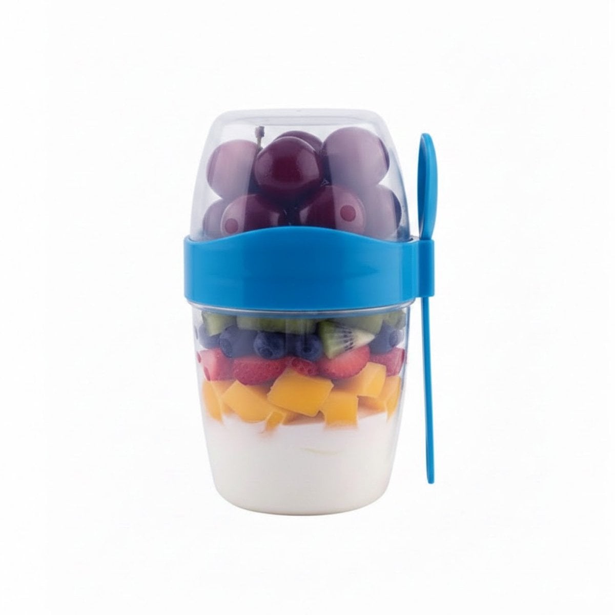 PACK4 VASO YOGUR AZUL CON CUBIERTO REUTILIZABLE PARA SNACKS Y FRUTAS Y+PAPEL REGALO - 3