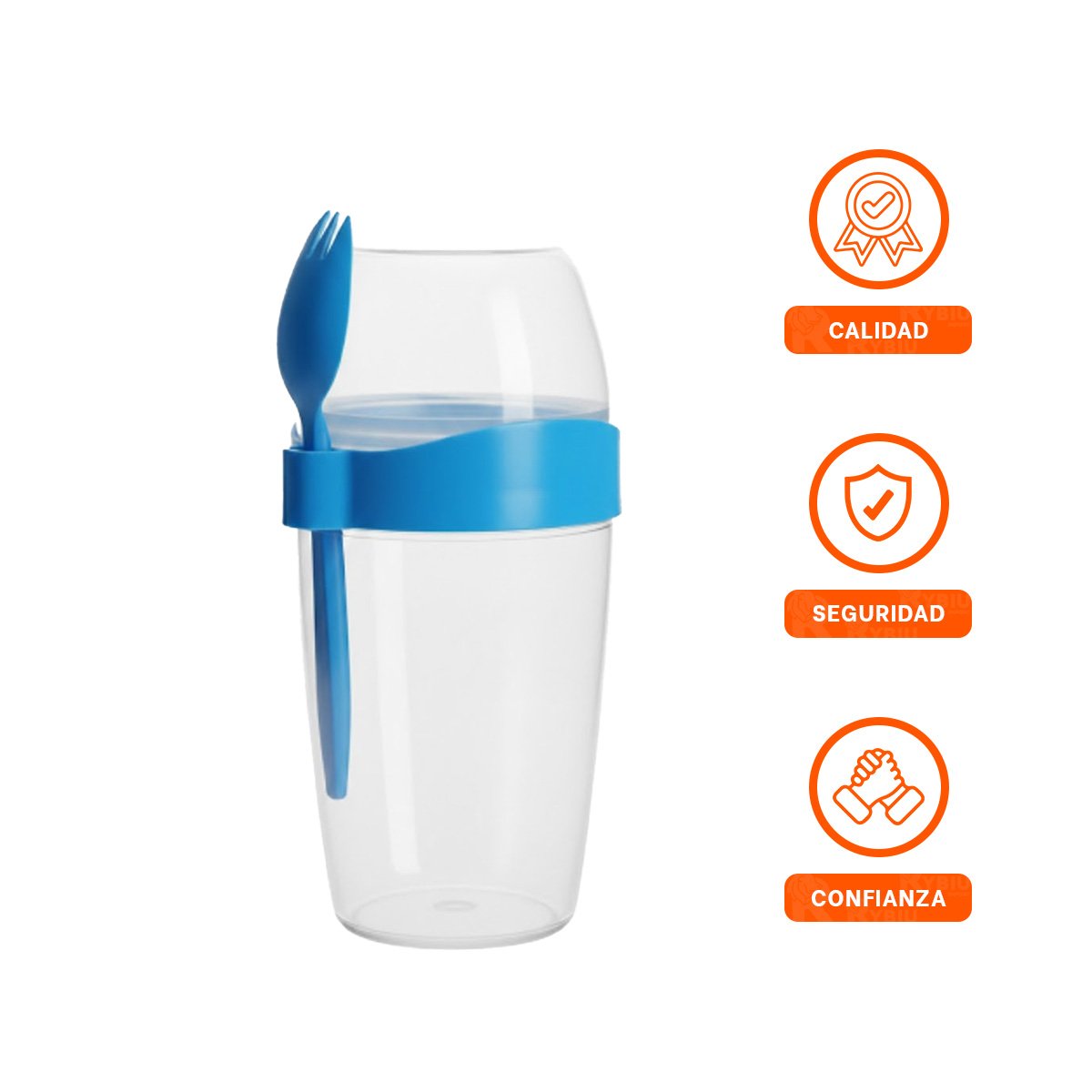VASO YOGURERO 2 EN 1 CON CUBIERTO GRANDE AZUL PARA LONCHERA Y VIAJES - 3
