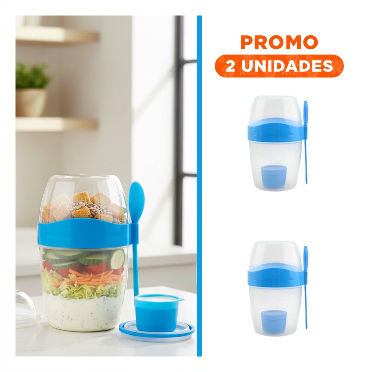 PACK2 VASO YOGURERO AZUL CON ESPACIO PARA TOPPINGS FACIL DE USAR - 1
