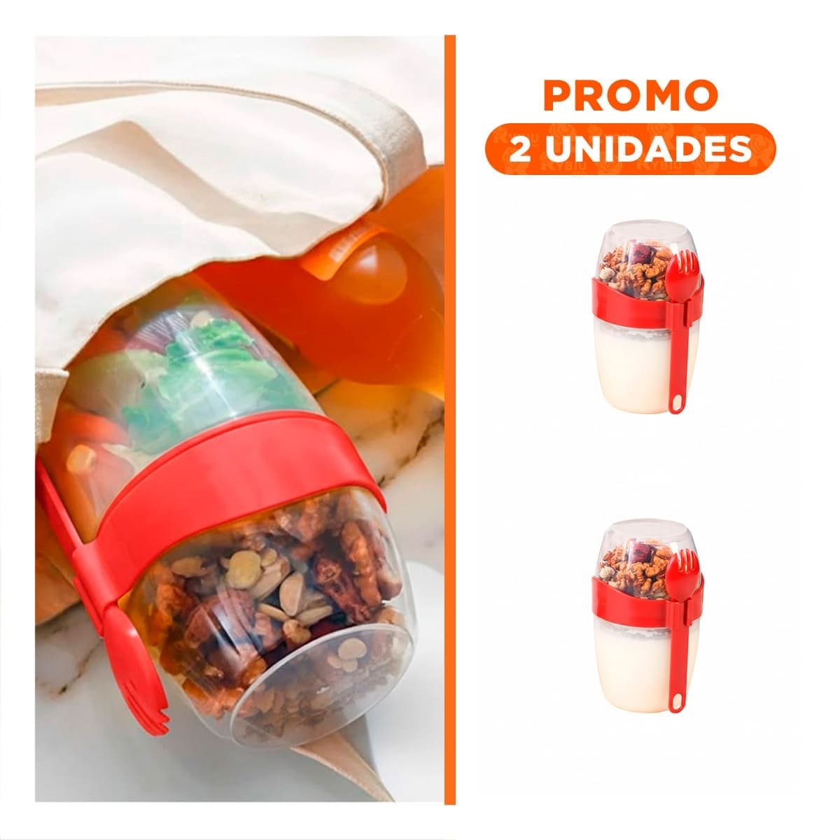 PACK2 VASO YOGURERO ROJO CON ESPACIO PARA TOPPINGS FACIL DE USAR - 1