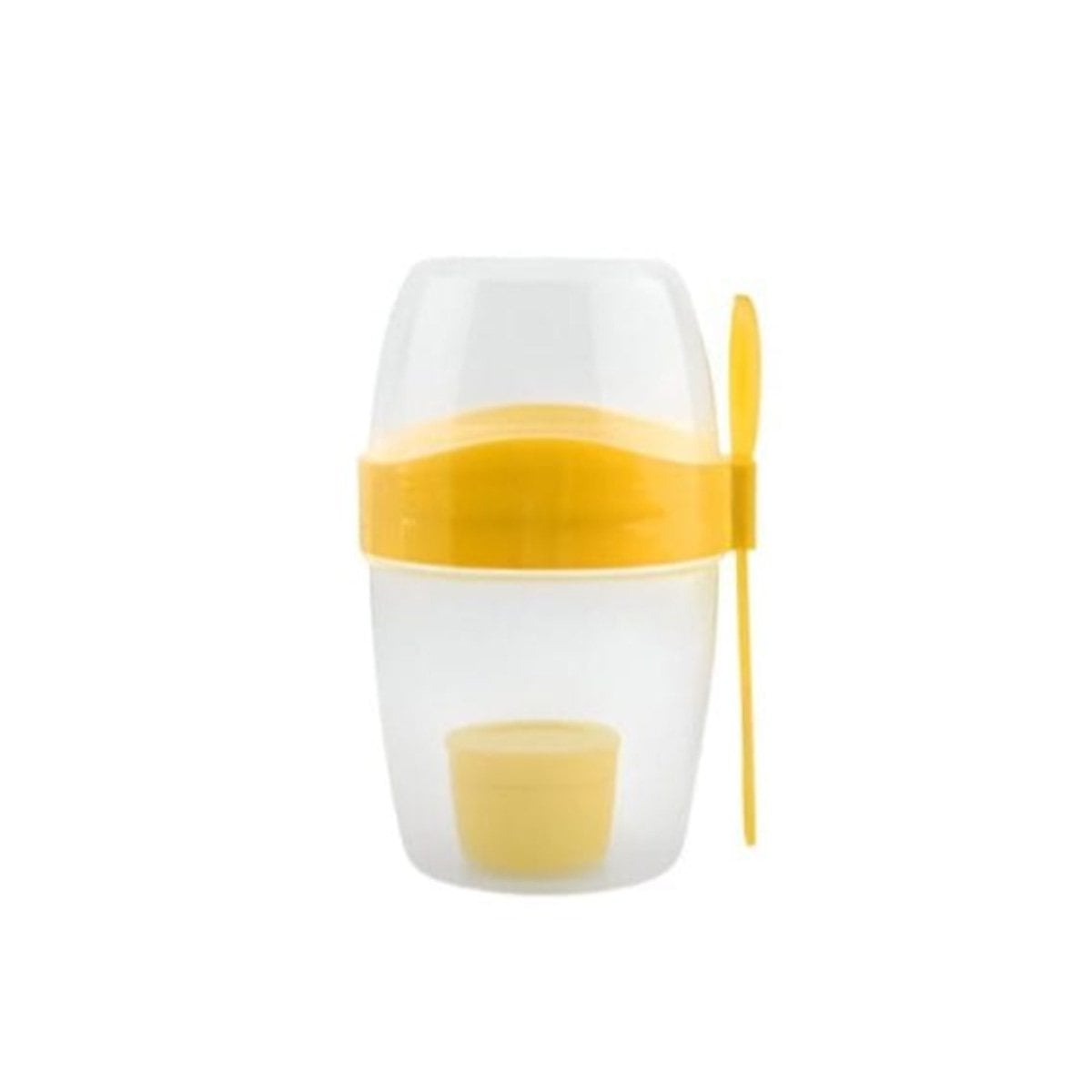 PACK2 CONTENEDOR YOGUR AMARILLO DISENO 2 EN 1 PARA LLEVAR A TODO LUGAR Y+REGALO STICKER - 2