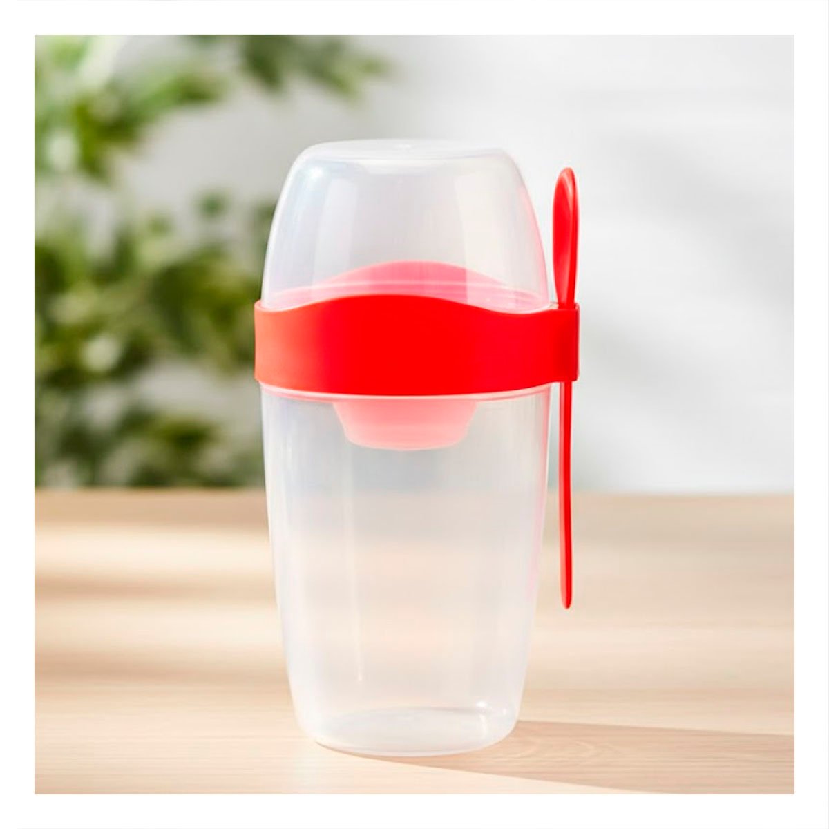 ENVASE YOGURTERO 2 EN 1 CON CUBIERTO GRANDE ROJO PARA ALIMENTACION BALANCEADA Y+POST IT - 3
