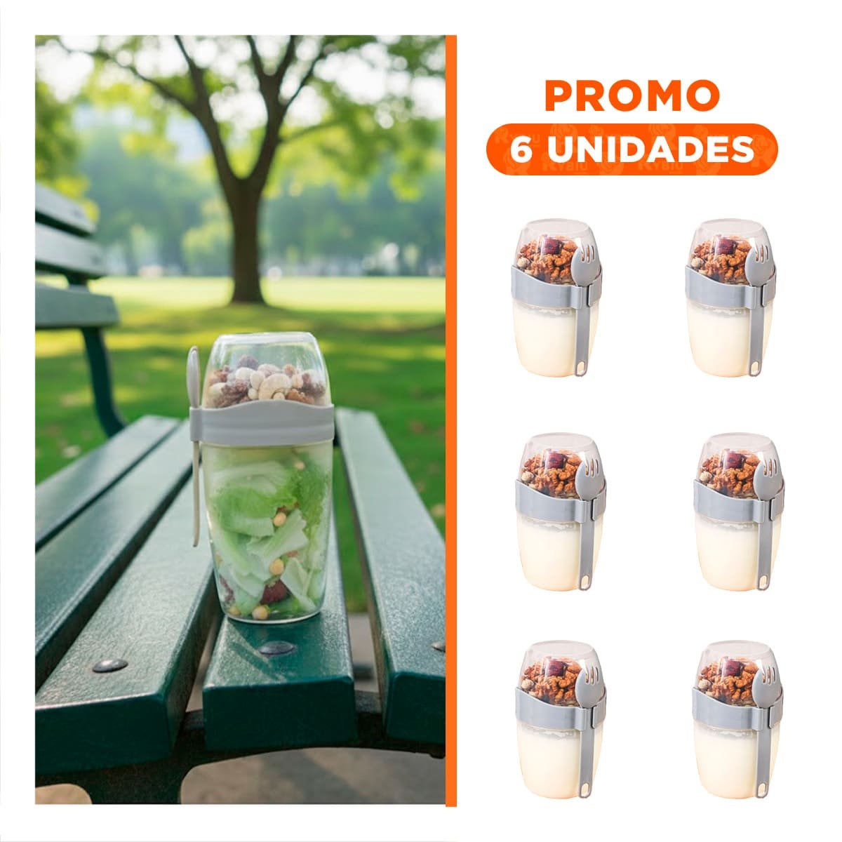 PACK6 RECIPIENTE YOGURERO PLOMO CON TAPA SEGURA PARA TRASLADO SIN DERRAMES - 1