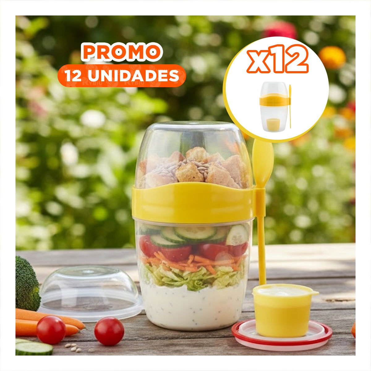 PACK12 VASO YOGUR AMARILLO CON CUCHARA INCLUIDA FACIL DE LLEVAR A CLASES - 1