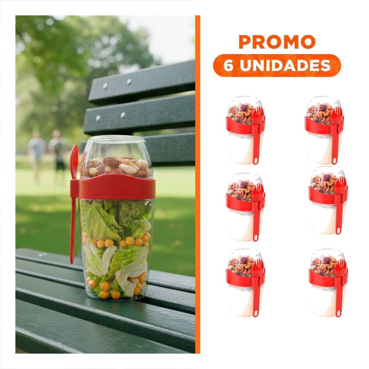 PACK6 RECIPIENTE YOGURERO ROJO CON TAPA SEGURA PARA TRASLADO SIN DERRAMES - 1