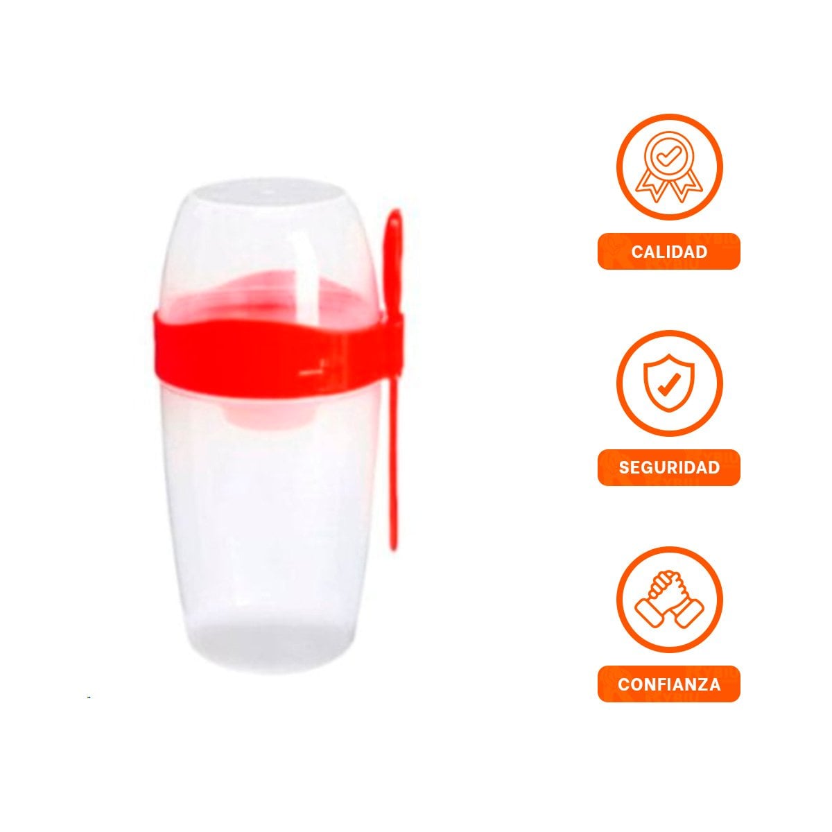 PACK6 TAZA YOGURERO CON CUBIERTO GRANDE ROJO 2 EN 1 PARA RUTINA ACTIVA Y+REGALO STICKER - 2