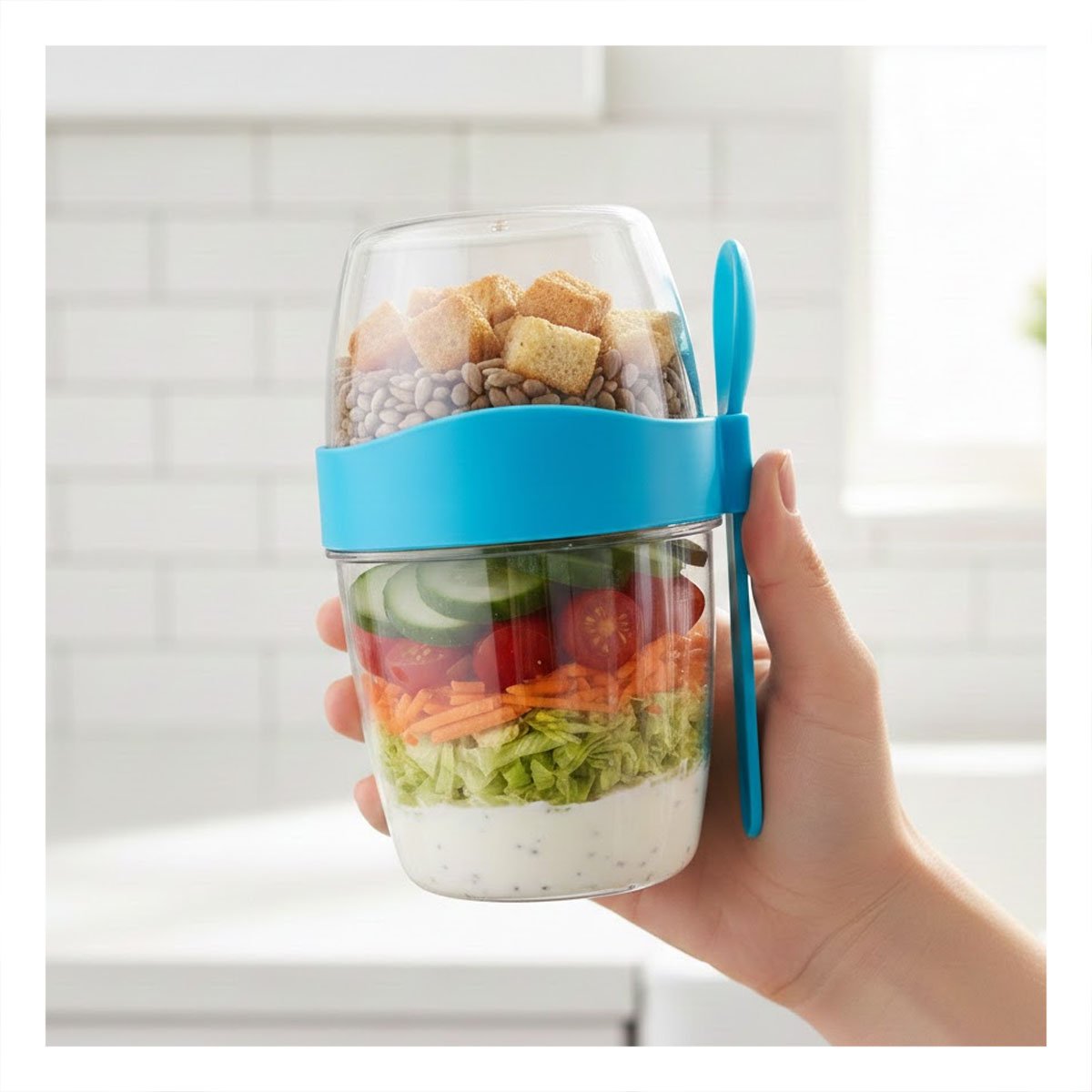 PACK12 VASO YOGUR AZUL CON CUCHARA INCLUIDA FACIL DE LLEVAR A CLASES - 3