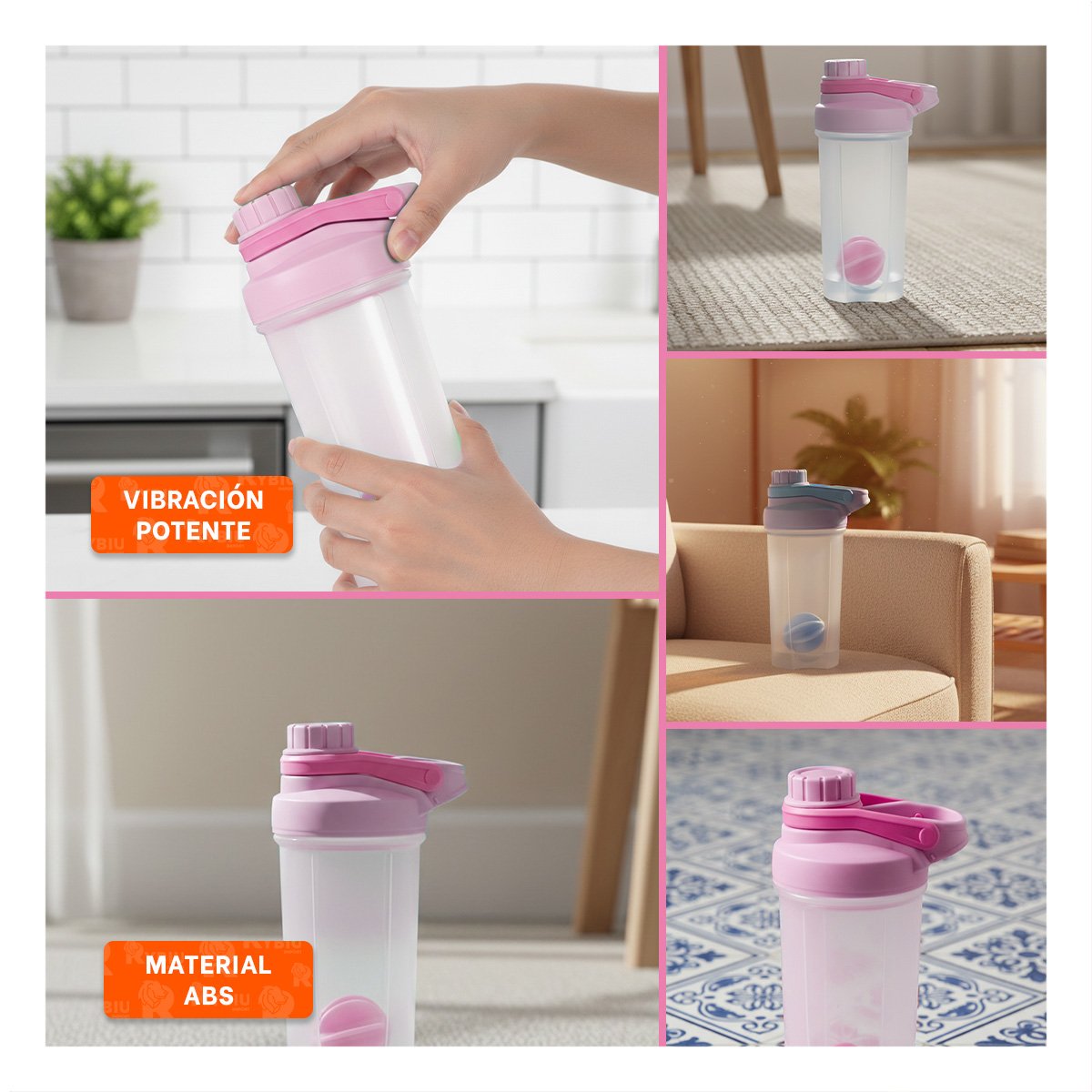 FRASCO TOMATODO SHAKER 500ML ROSADO PARA BEBIDAS Y LICUADOS SALUDABLES - 5