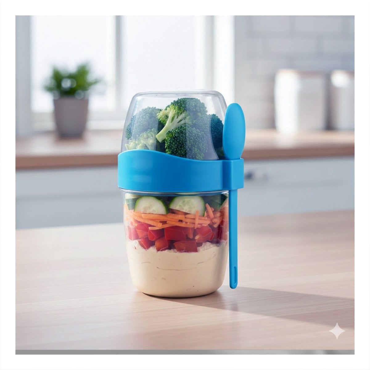 PACK6 TAZA PARA YOGUR AZUL CON SEPARADOR SUPERIOR PRACTICO Y FUNCIONAL Y+REGALO STICKER - 5