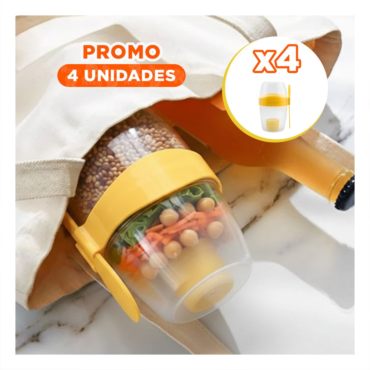 PACK4 TAZA YOGURERA AMARILLA CON COMPARTIMENTO SEPARADO MUY FUNCIONAL - 1