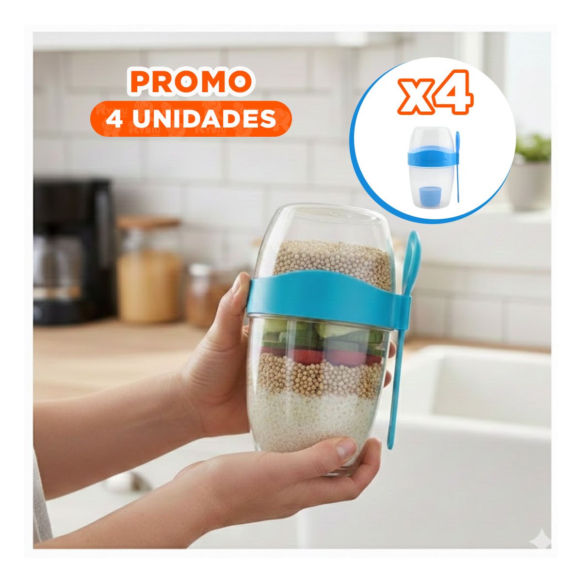 PACK4 TAZA YOGURERA AZUL CON COMPARTIMENTO SEPARADO MUY FUNCIONAL - 1
