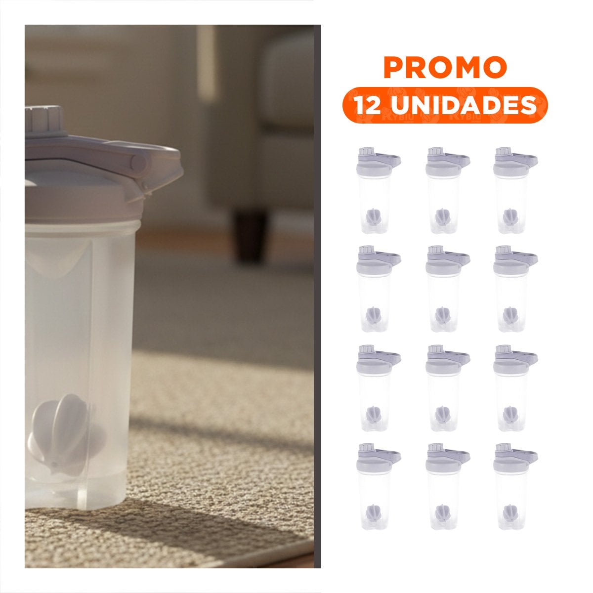 PACK12 ENVASE TOMATODO SHAKER 500ML PLOMO PRÁCTICO PARA GYM Y LICUADOS Y+REGALO STICKER - 1
