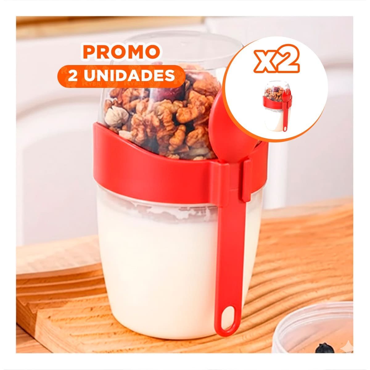 PACK2 CONTENEDOR YOGUR ROJO DISENO 2 EN 1 PARA LLEVAR A TODO LUGAR Y+REGALO STICKER - 1