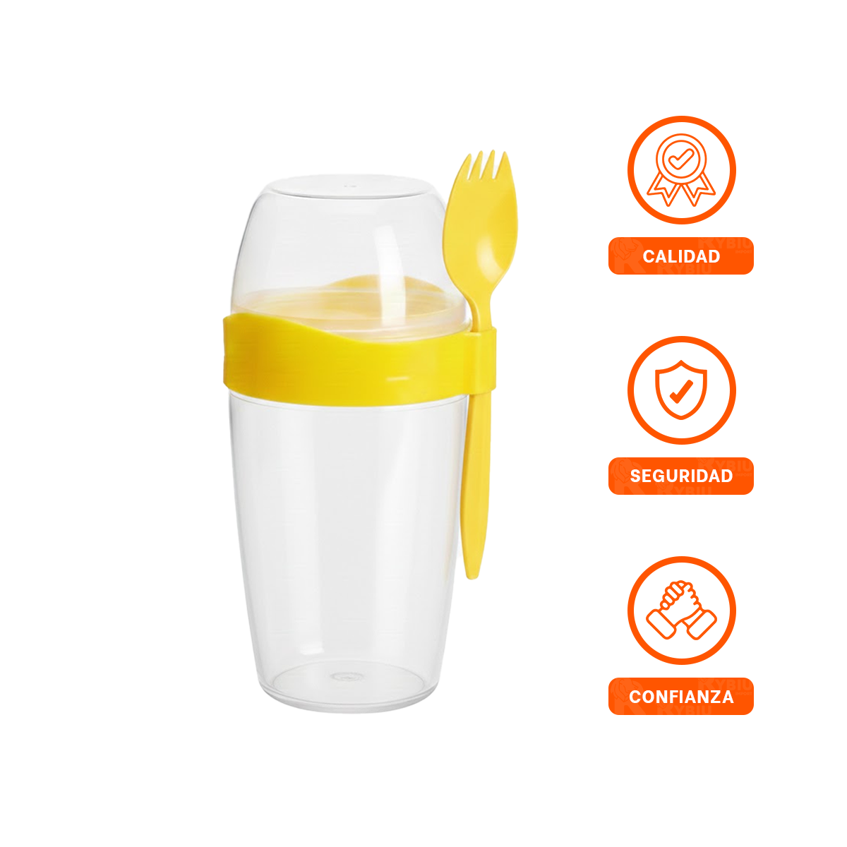 VASO YOGURERO 2 EN 1 CON CUBIERTO GRANDE AMARILLO PARA LONCHERA Y VIAJES - 3