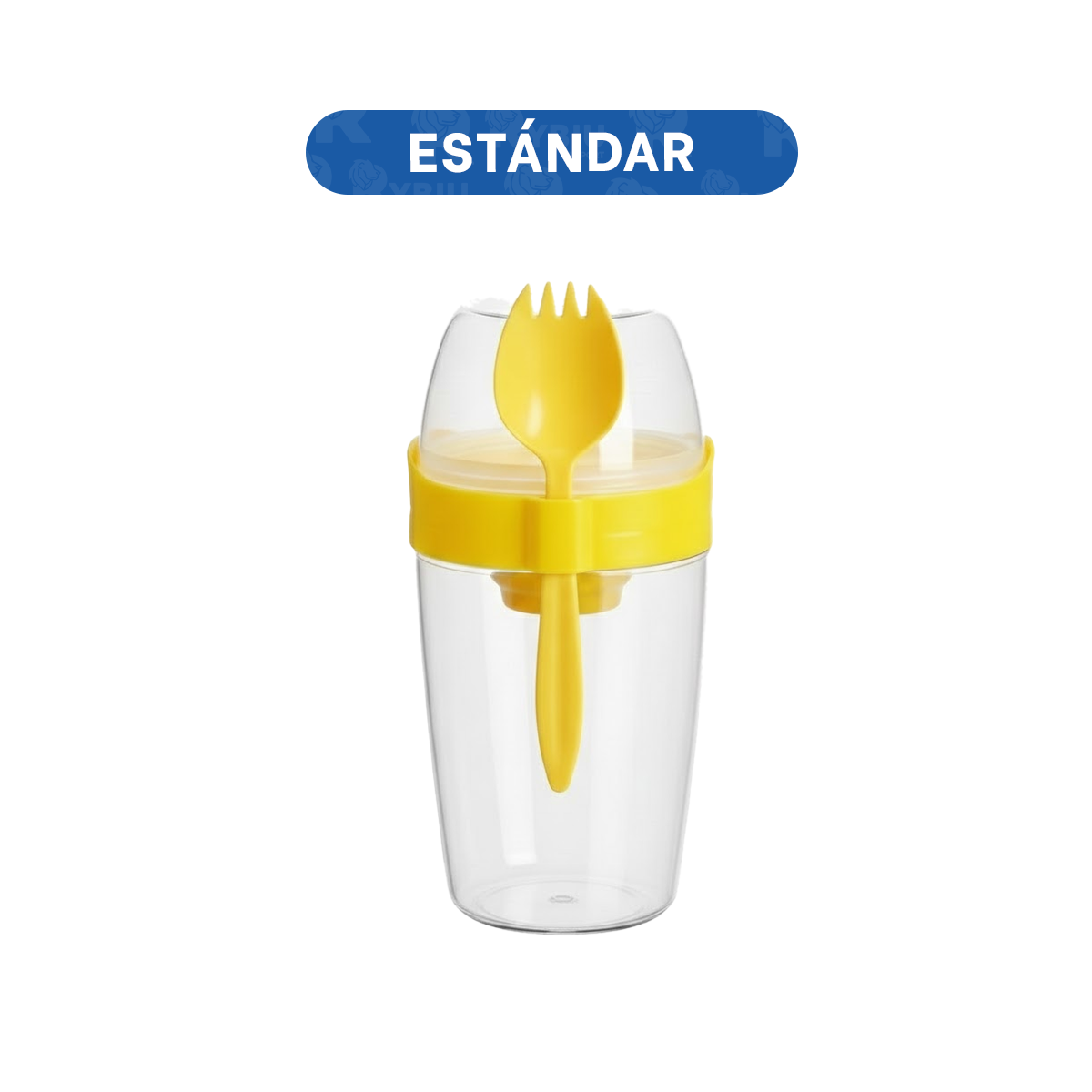 PACK4 ENVASE YOGURERO 2 EN 1 CON CUBIERTO GRANDE AMARILLO PARA SNACKS SALUDABLES Y+PAPEL REGALO - 4