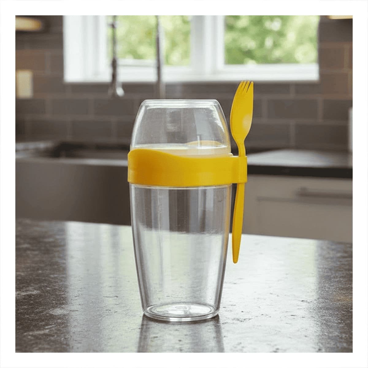 PACK6 VASO YOGURERO CON CUBIERTO GRANDE AMARILLO 2 EN 1 PARA LLEVAR SIEMPRE Y+PAPEL REGALO - 2