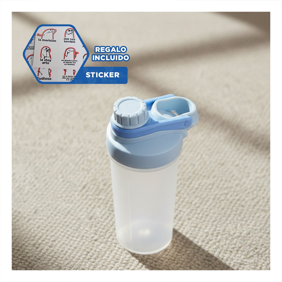 BIDÓN TOMATODO SHAKER 500ML CELESTE PORTÁTIL PARA HIDRATACIÓN DIARIO Y+REGALO STICKER - 1