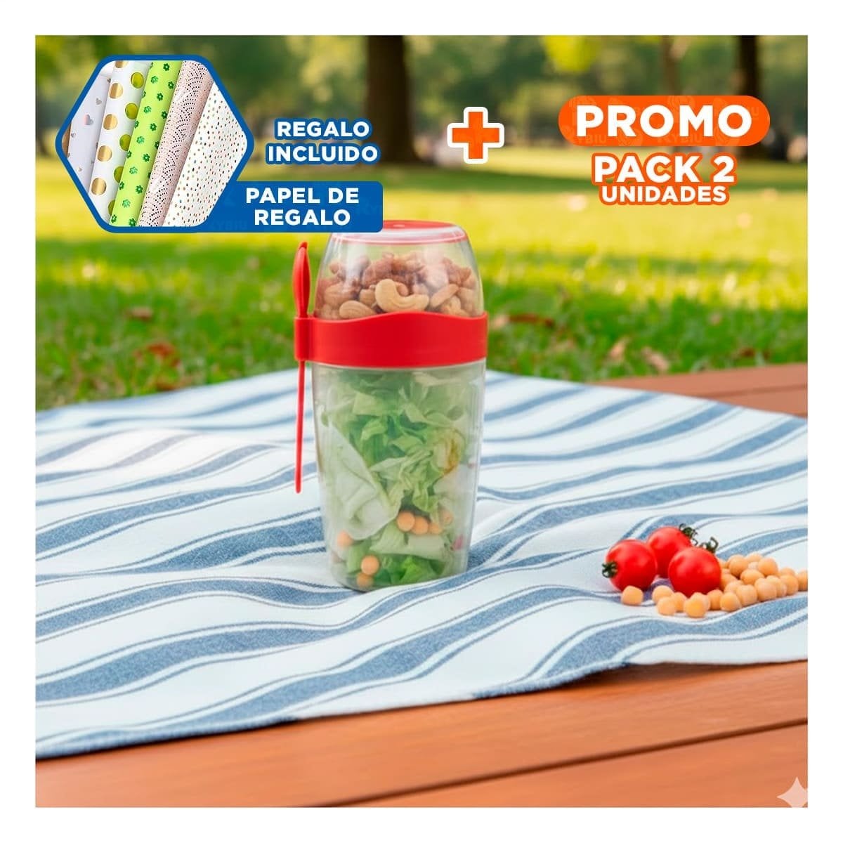 PACK2 RECIPIENTE YOGUR ROJO CON CUCHARA INCLUIDA PRACTICO Y SEGURO Y+PAPEL REGALO - 1