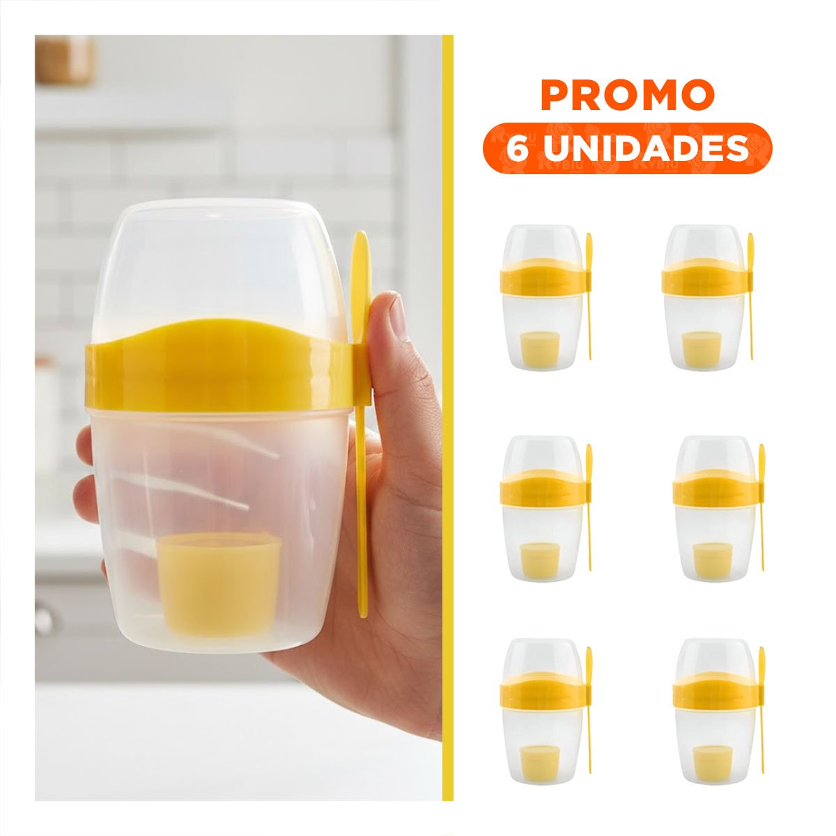 PACK6 RECIPIENTE YOGURERO AMARILLO CON TAPA SEGURA PARA TRASLADO SIN DERRAMES - 1