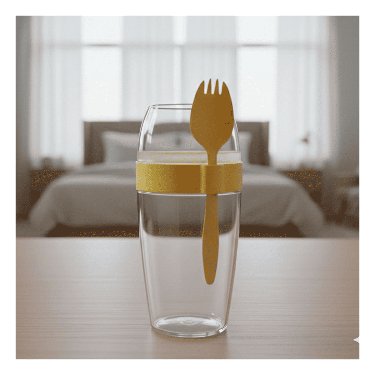 RECIPIENTE YOGURTERO 2 EN 1 CON CUBIERTO GRANDE AMARILLO PARA GUARDAR CEREAL Y+REGALO STICKER - 2