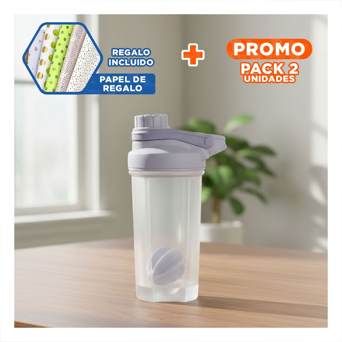 PACK2 ENVASE TOMATODO SHAKER 500ML PLOMO PARA GYM Y HIDRATACIÓN DIARIO Y+PAPEL REGALO - 1