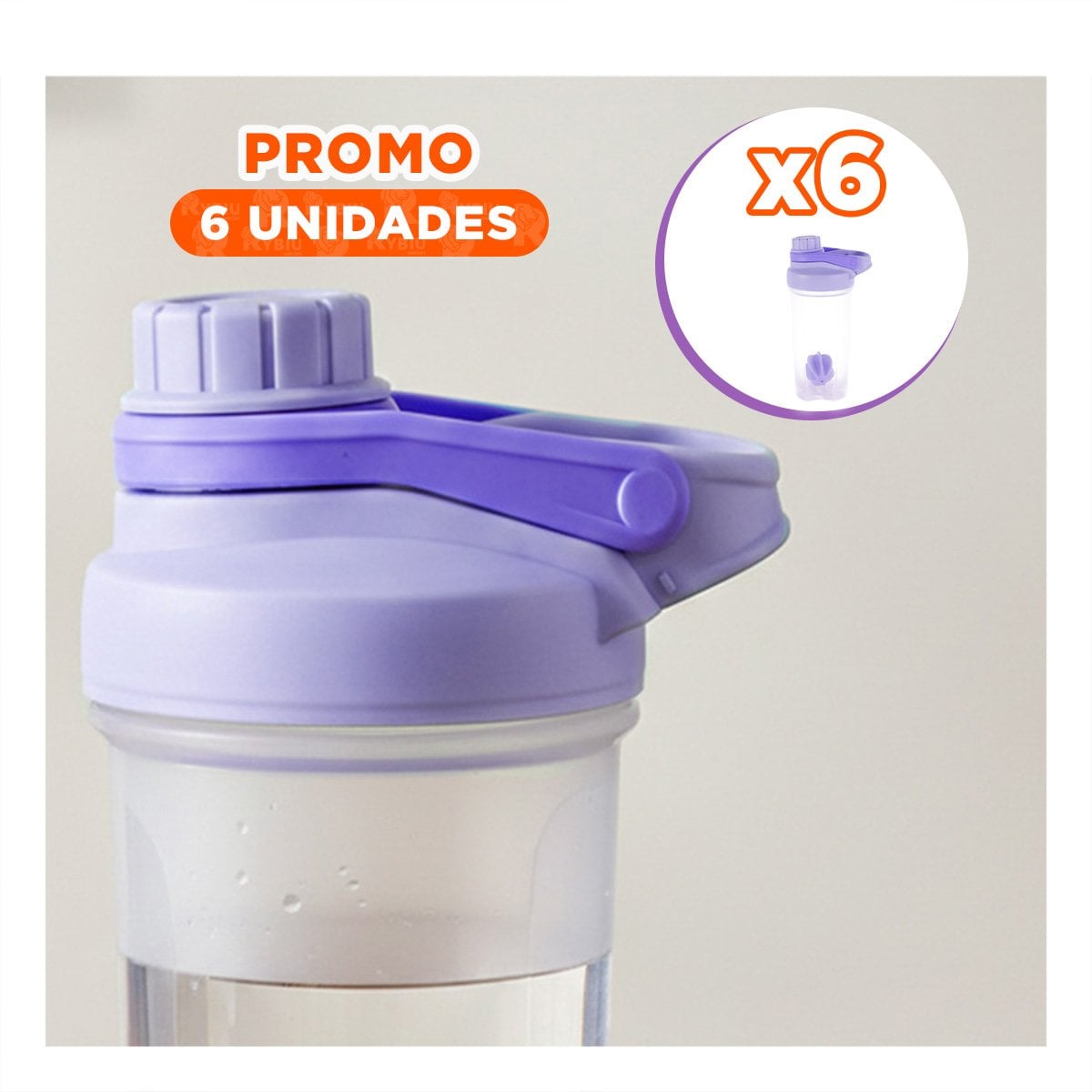 PACK6 BOTELLA TOMATODO SHAKER 500ML LILA PARA GYM Y BATIDOS NUTRITIVOS Y+REGALO STICKER - 1