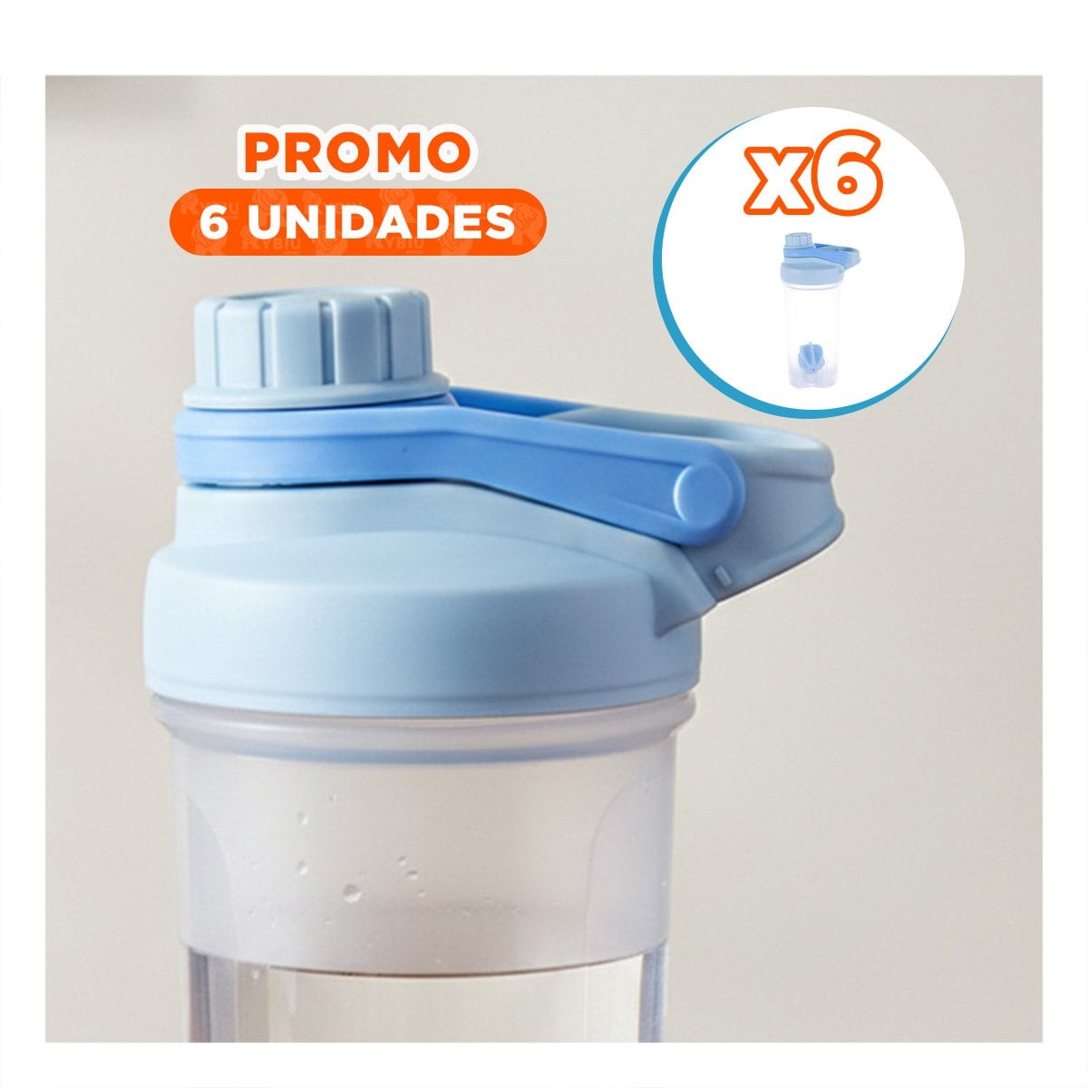 PACK6 BOTELLA TOMATODO SHAKER 500ML CELESTE PARA GYM Y BATIDOS NUTRITIVOS Y+REGALO STICKER - 1