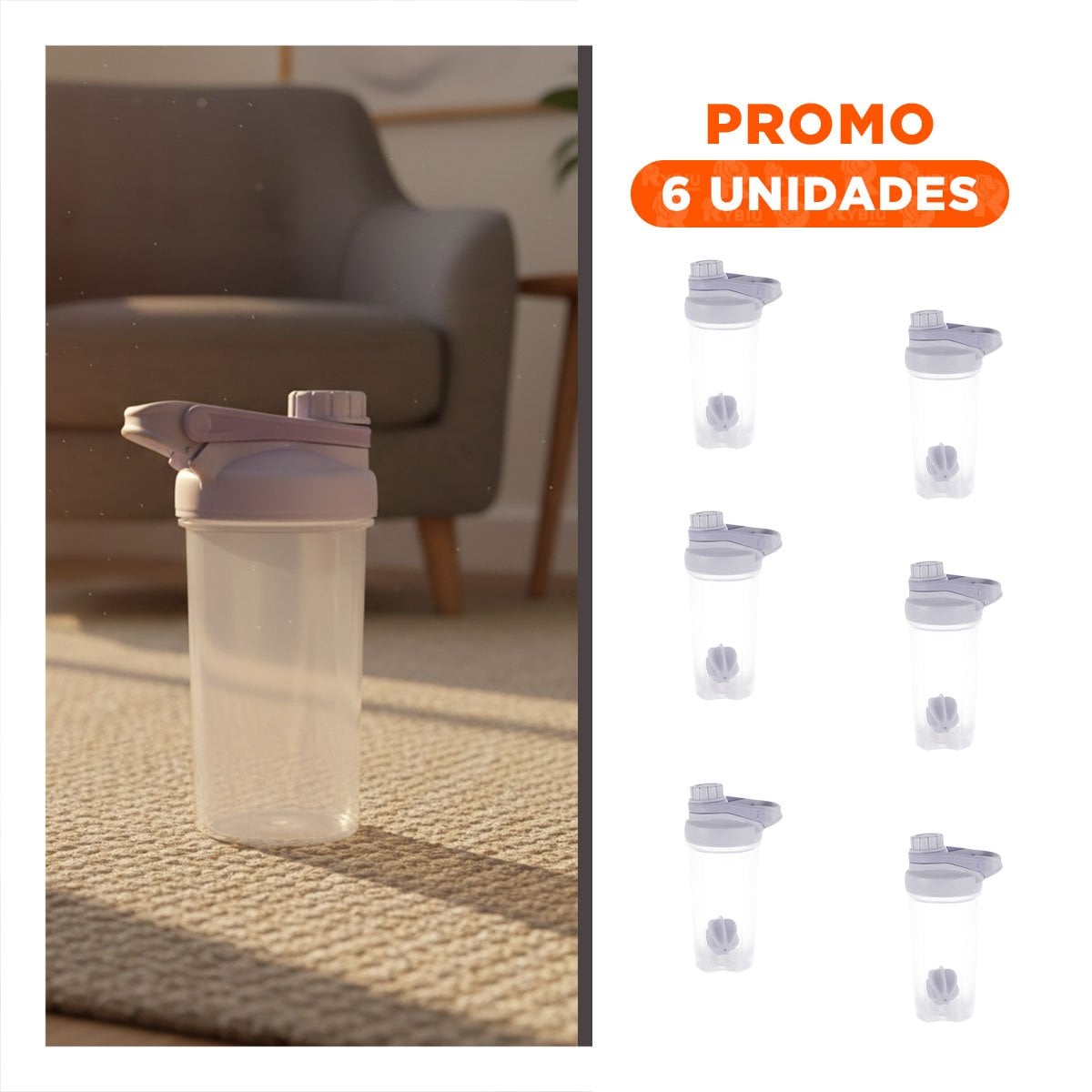 PACK6 ENVASE TOMATODO SHAKER 500ML PLOMO PARA LICUADOS Y BEBIDAS FITNESS - 1