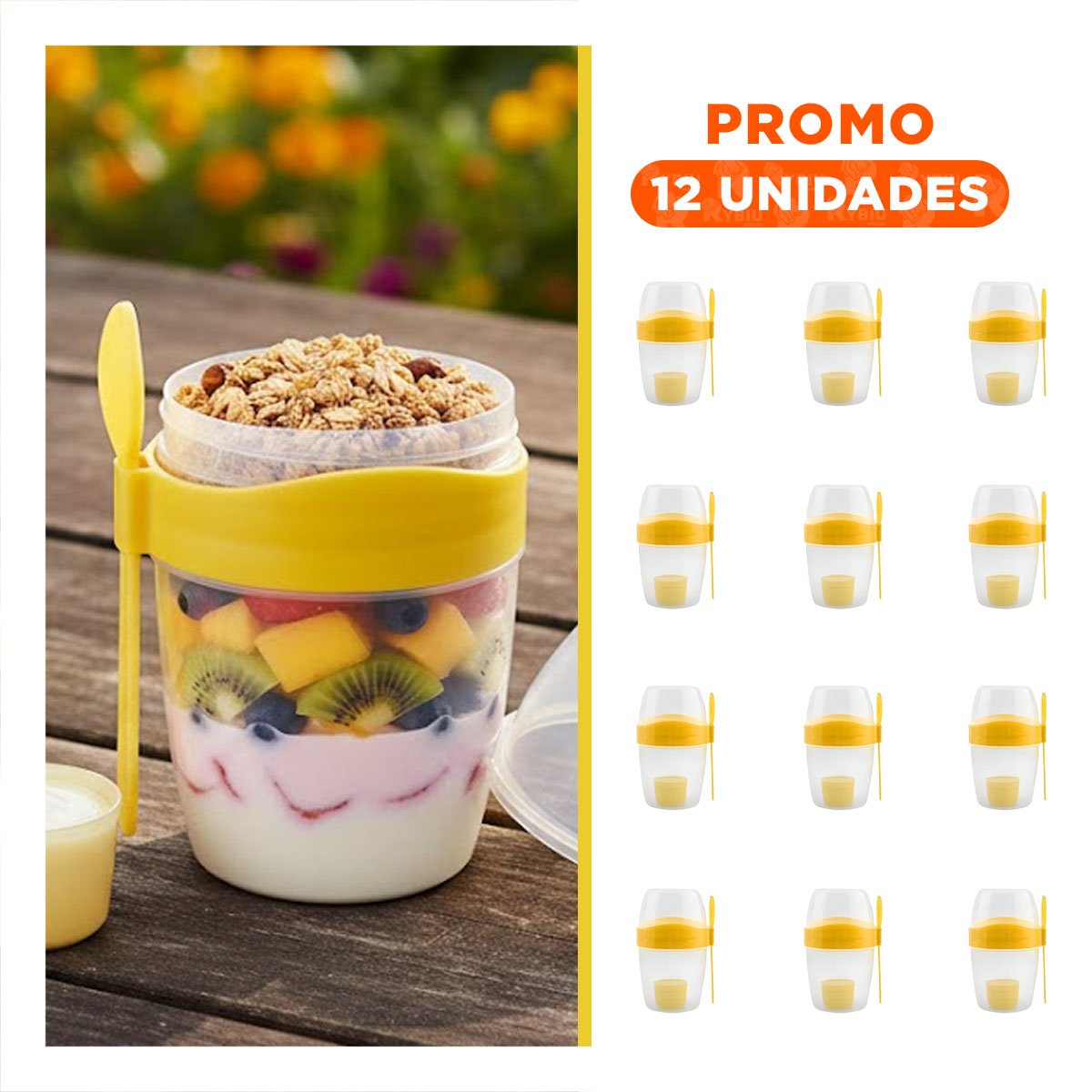 PACK12 TAZA YOGUR AMARILLA COMPACTA PARA ESPACIOS REDUCIDOS Y+REGALO STICKER - 1