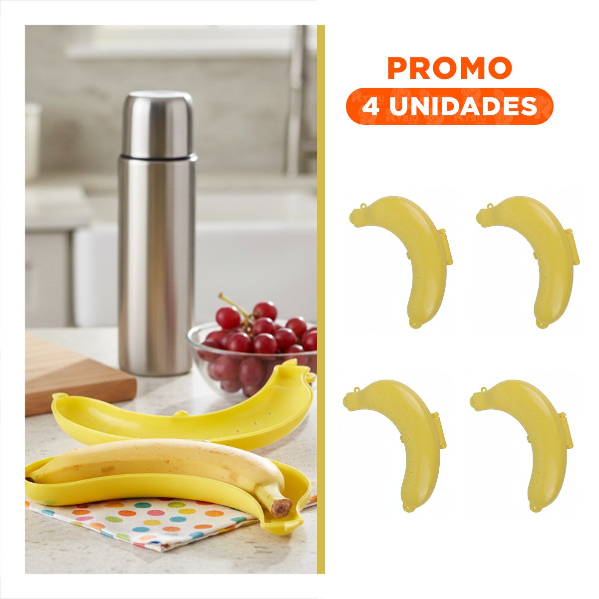 PACK4 ESTUCHE PORTA PLATANO AMARILLO CONVENIENTE PARA USO ESCOLAR DIARIO Y+REGALO STICKER - 1