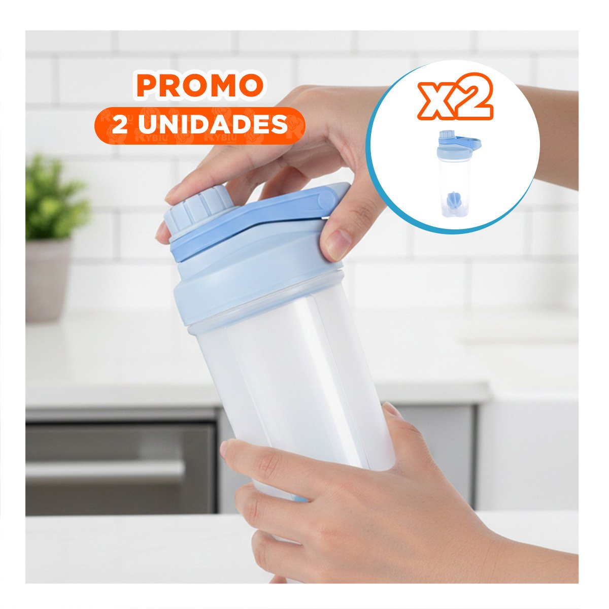 PACK2 BIDÓN TOMATODO SHAKER 500ML CELESTE REUTILIZABLE PARA BATIDOS Y LICUADOS Y+REGALO STICKER - 1
