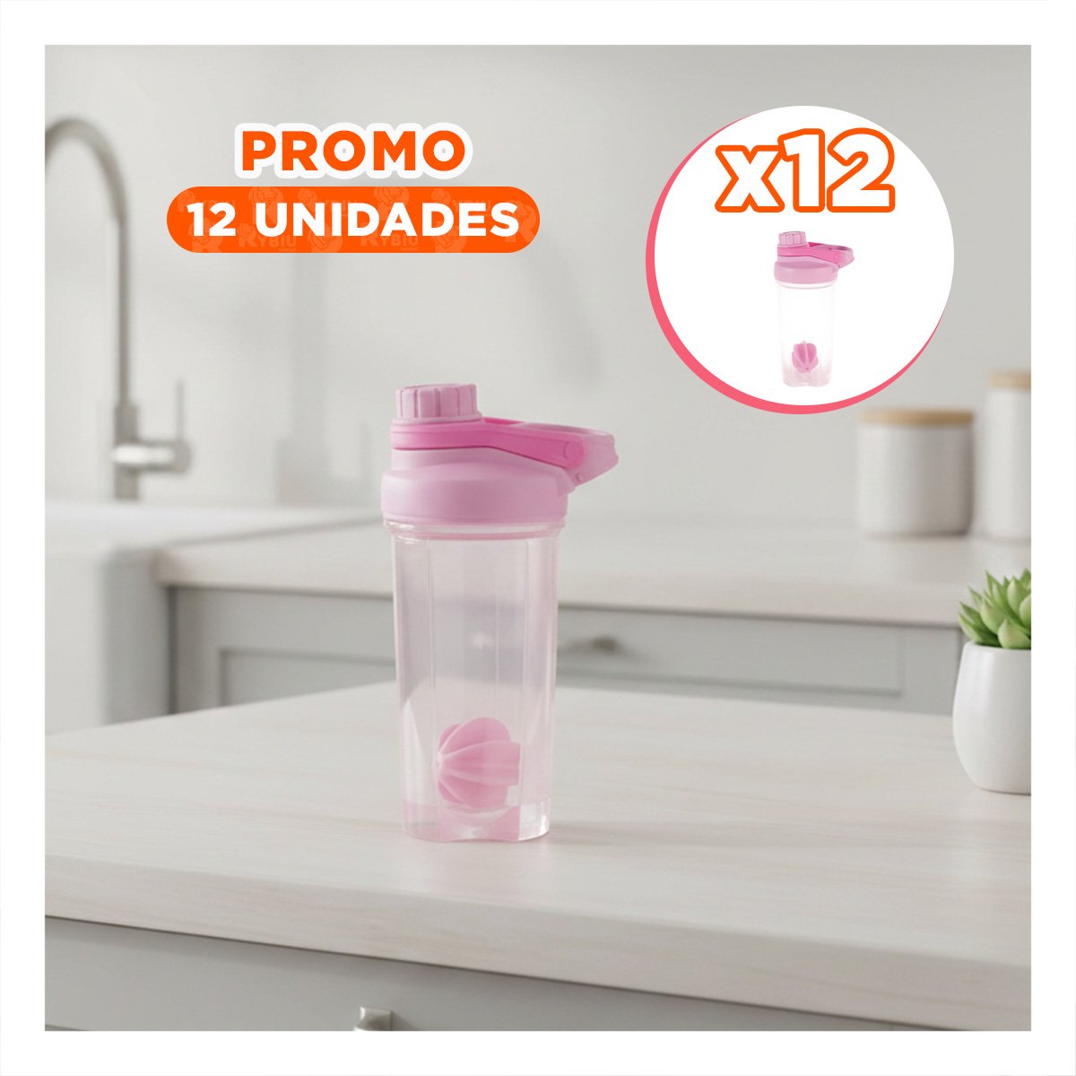 PACK12 VASO TOMATODO SHAKER 500ML ROSADO REUTILIZABLE PARA AGUA Y LICUADOS - 1