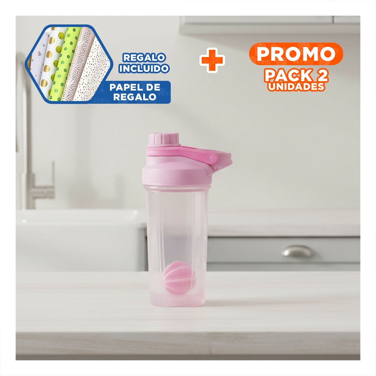 PACK2 ENVASE TOMATODO SHAKER 500ML ROSADO PARA GYM Y HIDRATACIÓN DIARIO Y+PAPEL REGALO - 1