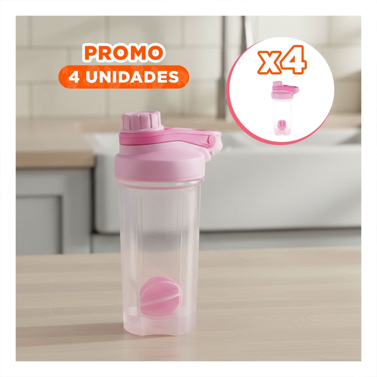 PACK4 BOTELLA TOMATODO SHAKER 500ML ROSADO PORTÁTIL PARA AGUA Y DEPORTE - 1