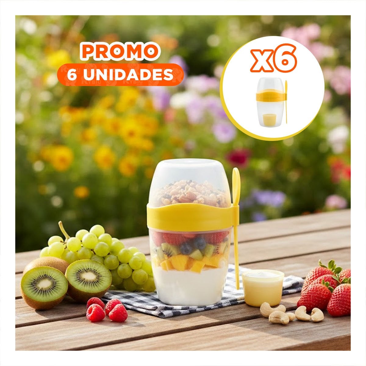 PACK6 TAZA PARA YOGUR AMARILLA CON SEPARADOR SUPERIOR PRACTICO Y FUNCIONAL Y+REGALO STICKER - 1