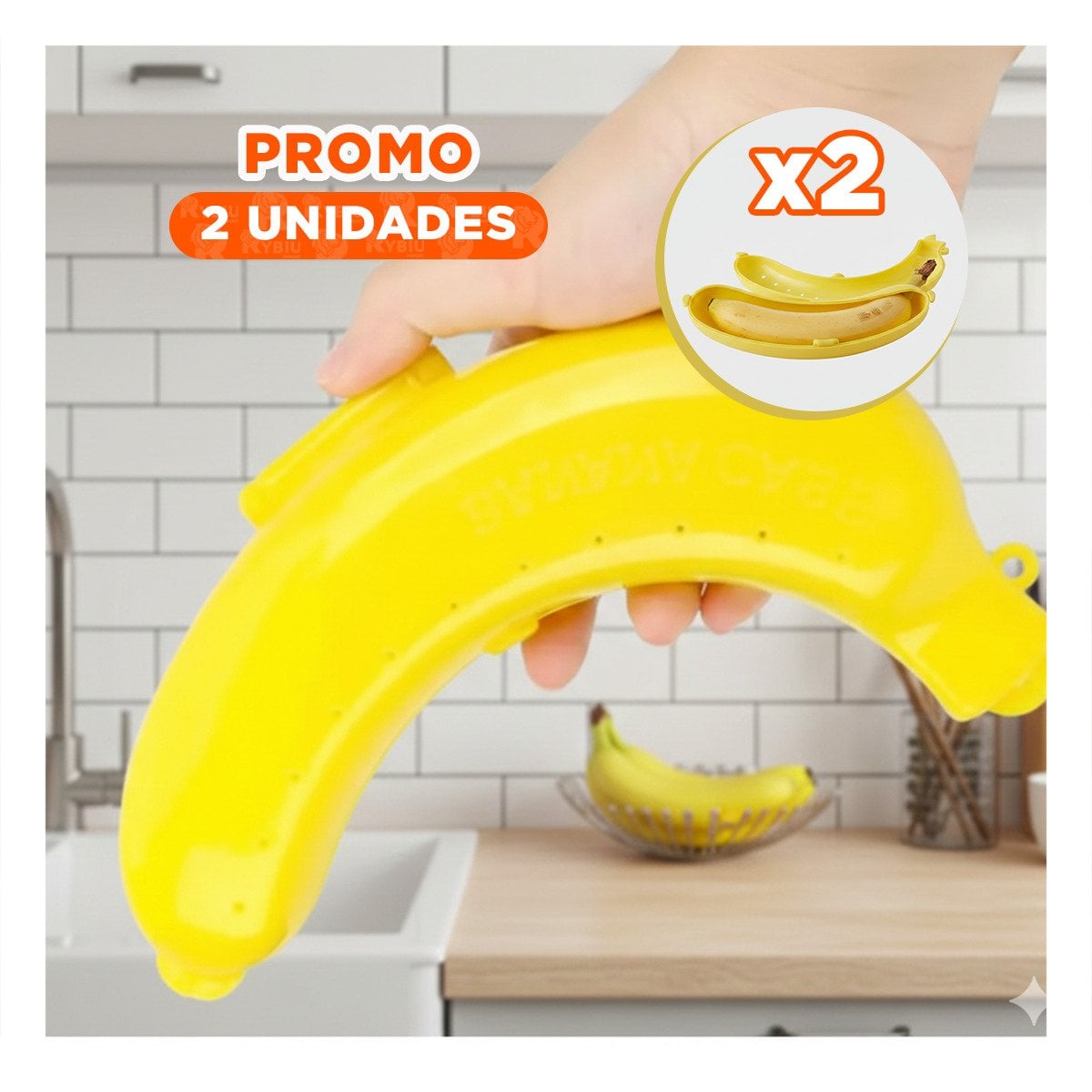 PACK2 CAJA PORTA PLATANO AMARILLO PRACTICA PARA NIÑOS Y ADULTOS Y+REGALO STICKER - 1