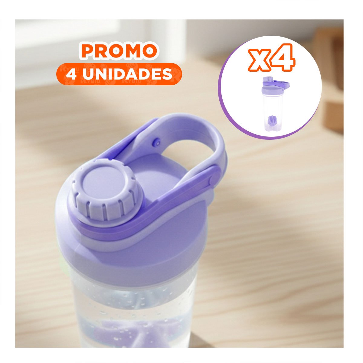 PACK4 BOTELLA TOMATODO SHAKER 500ML LILA PORTÁTIL PARA AGUA Y DEPORTE - 1