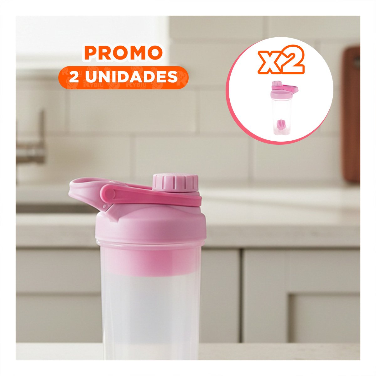PACK2 BIDÓN TOMATODO SHAKER 500ML ROSADO REUTILIZABLE PARA BATIDOS Y LICUADOS Y+REGALO STICKER - 1