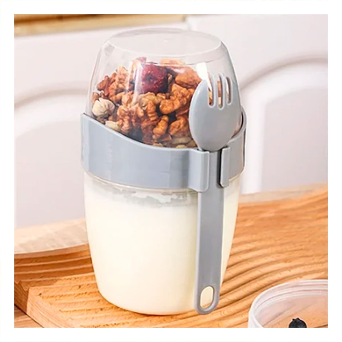 VASO YOGURERO PLOMO CON CUBIERTO INTEGRADO PRACTICO PARA USO DIARIO - 2