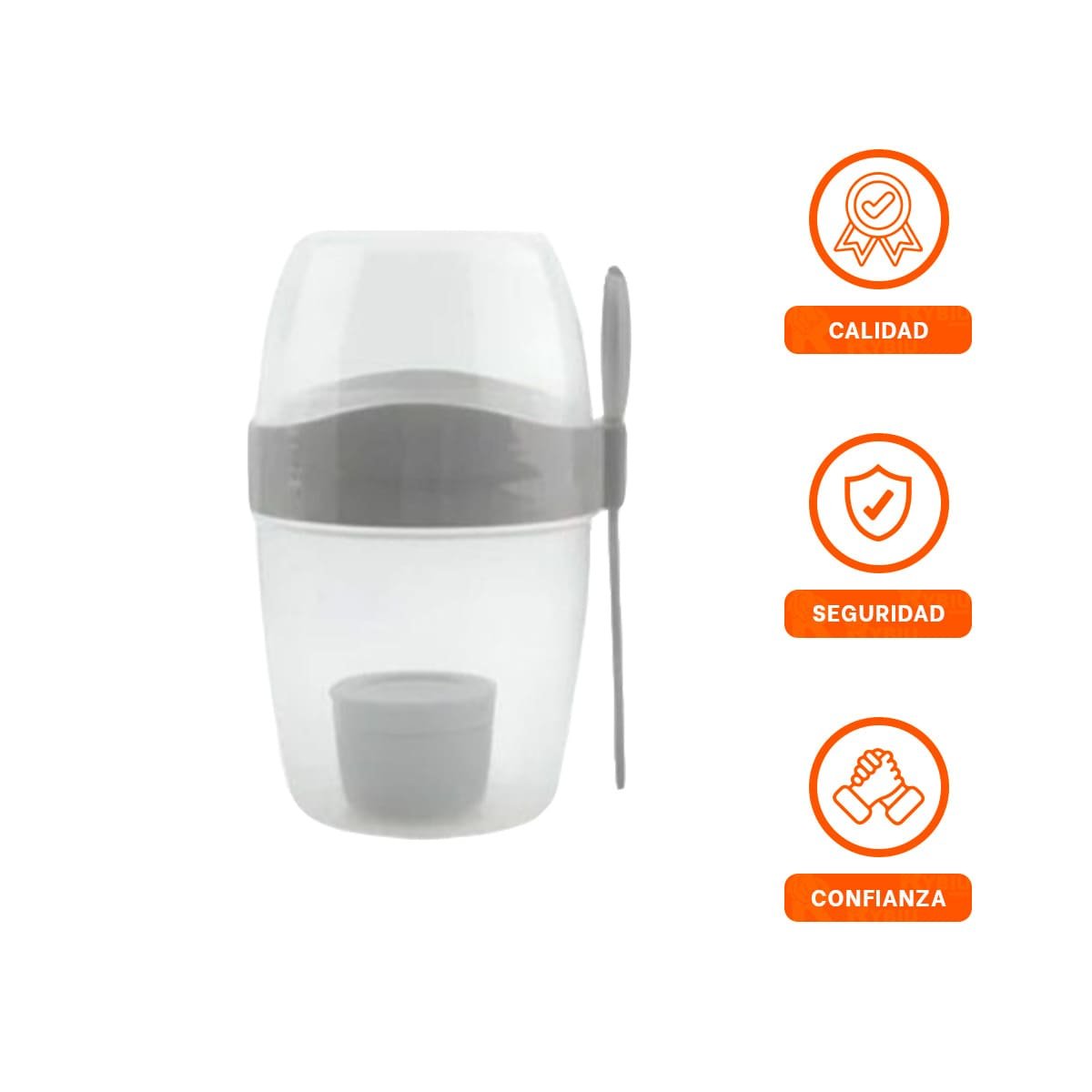 VASO YOGURERO PLOMO CON CUBIERTO INTEGRADO PRACTICO PARA USO DIARIO - 3