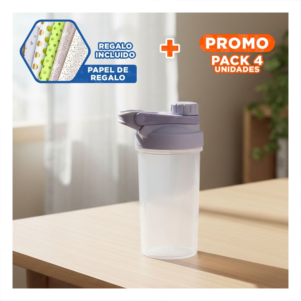 PACK4 VASO TOMATODO SHAKER 500ML PLOMO PARA HIDRATACIÓN Y GYM DIARIO Y+PAPEL REGALO - 1
